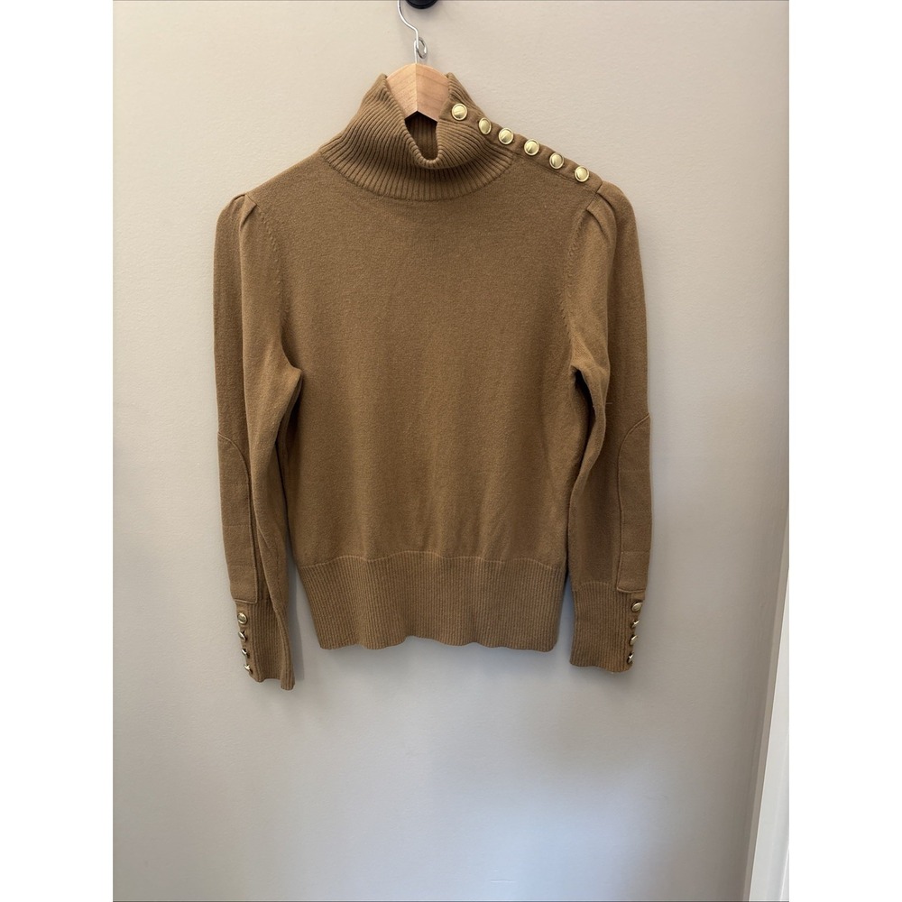 ETCETERA Camel Turtleneck Sweater Buttons Women's M Cashmere Cotton Angora